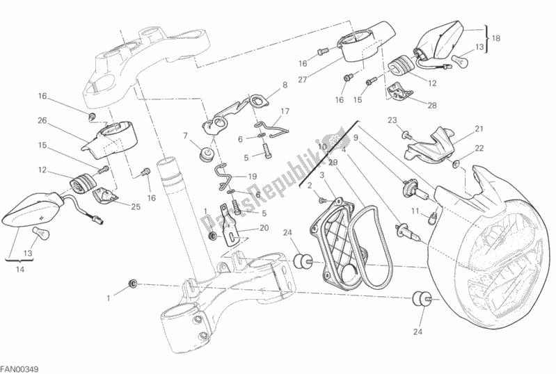 All parts for the Headlight of the Ducati Monster 797 Plus 2019